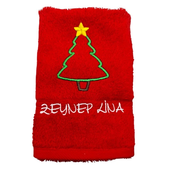 İsimli Yılbaşı 3 lü Havlu Set Beyaz Kırmızı Yeşil 30x50cm - 4