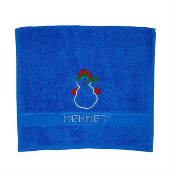 İsimli Yılbaşı Havlusu 2 li Set Kardan Adan Gri Mavi 30x50cm - 3
