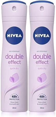 NIVEA Kadın Sprey Deodorant Double Effect 48 Saat Anti-perspirant Koruma 150ml x 2 Adet,Pürüzsüz Koltuk Altı ürün görseli