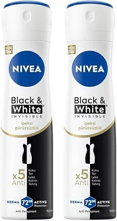 Nivea Kadın Sprey Deodorant Black&White Invisible İpeksi Pürüzsüzlük,48saat Koruma 150mlx2 ürün görseli