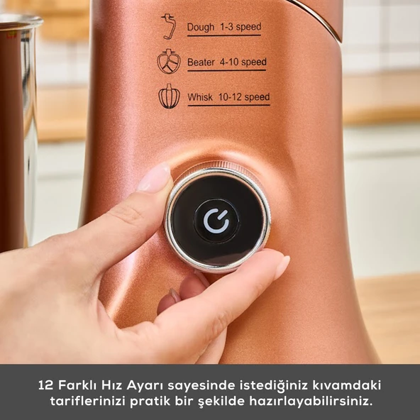 Karaca Pro Artisan Tartılı Dijital Ekran Zaman Ayarlı Döküm Hamur Yoğurma Makinesi Copper Glow 1600W 5L - Resim 4
