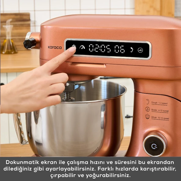 Karaca Pro Artisan Tartılı Dijital Ekran Zaman Ayarlı Döküm Hamur Yoğurma Makinesi Copper Glow 1600W 5L - Resim 7