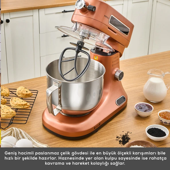 Karaca Pro Artisan Tartılı Dijital Ekran Zaman Ayarlı Döküm Hamur Yoğurma Makinesi Copper Glow 1600W 5L - Resim 8