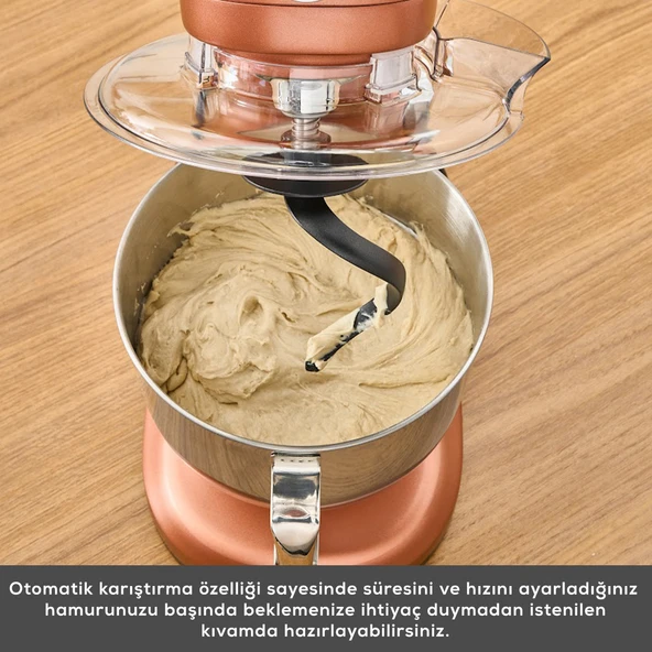 Karaca Pro Artisan Tartılı Dijital Ekran Zaman Ayarlı Döküm Hamur Yoğurma Makinesi Copper Glow 1600W 5L - Resim 9