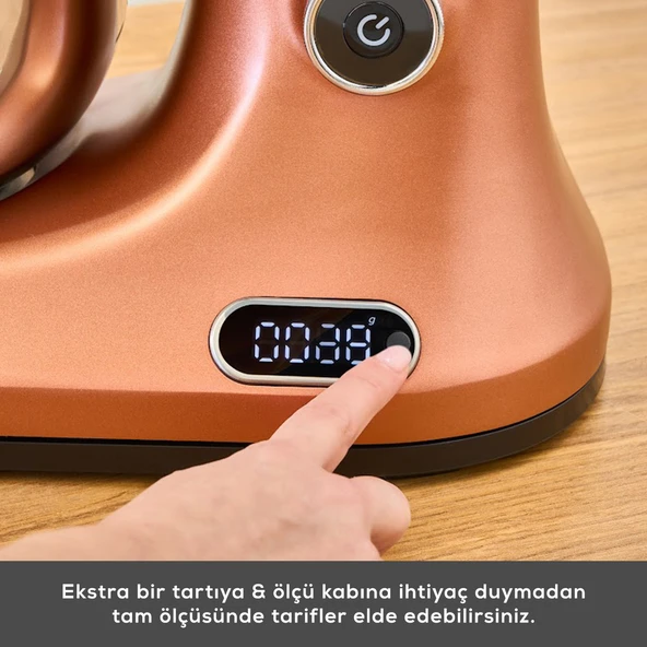 Karaca Pro Artisan Tartılı Dijital Ekran Zaman Ayarlı Döküm Hamur Yoğurma Makinesi Copper Glow 1600W 5L - Resim 6