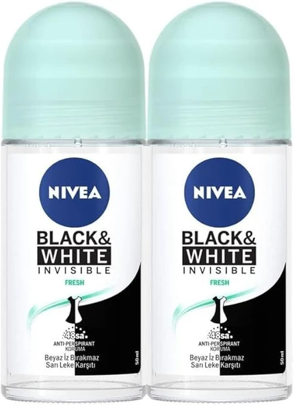 NIVEA Kadın Roll On Deodorant Black&White Invisible Pure, 48 Saat Anti-perspirant Koruma 50ml x2 Adet ürün görseli