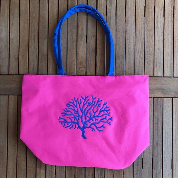 Kişiye Özel Nakışlı Plaj Çantası - Pembe - 1