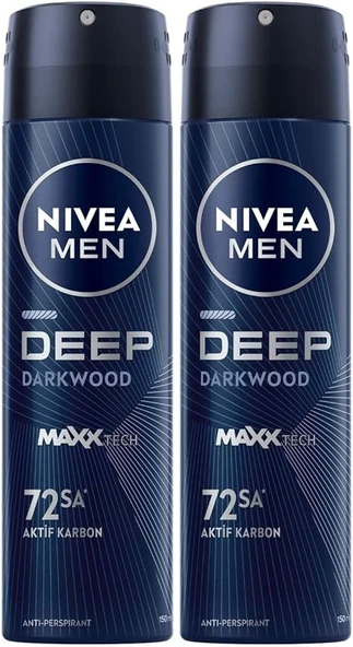 NIVEA MEN Erkek Sprey Deodorant Deep Dimension, Ter ve Ter Kokusuna Karşı 48 Saat Anti-perspirant Koruma 150ml X2 Adet,Erkeksi Koku ürün görseli 1