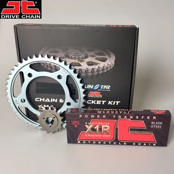 ZİNCİR DİŞLİ SETİ HONDA CBR R 125cc ZİNCİR: JT-428X1R ÇELİK-124 ÖN DİŞLİ: SUNSTAR 15T ARKA DİŞLİ: JT 42T 2004-2010 ürün görseli