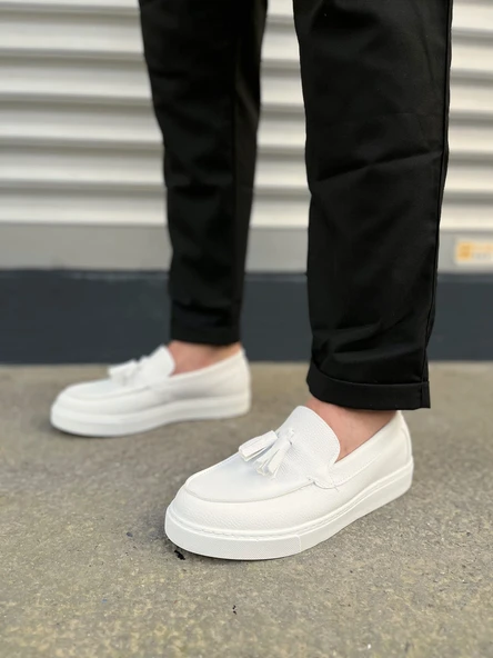 JET-153 Bloom Bağcıksız Püsküllü Cilt Erkek Günlük Spor Klasik Ayakkabı CBT - Beyaz - Resim 2