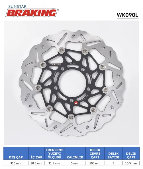 KAWASAKI DALGALI ÖN PERFORMANS FREN DİSKİ KAWASAKI ZZR ZX-14R 1400cc ÖN SOL 2006-2020 ürün görseli