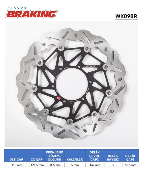 HONDA CBR 1000RR DALGALI ÖN PERFORMANS FREN DİSKİ ÖN SAĞ 2014-2016 ürün görseli