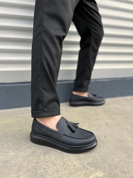 JET-154 Blaze Bağcıksız Püsküllü Cilt Erkek Günlük Spor Klasik Ayakkabı CST - Siyah ürün görseli