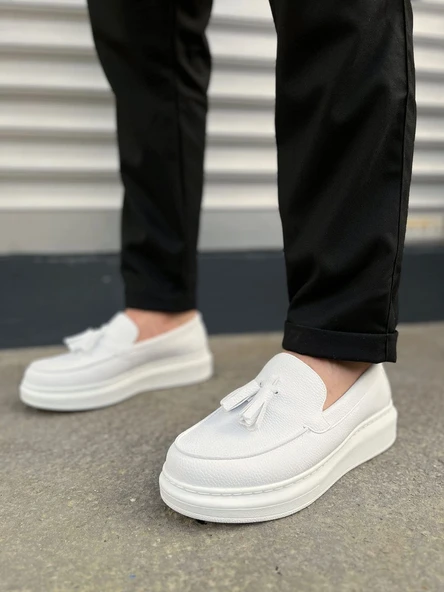 JET-154 Blaze Bağcıksız Püsküllü Cilt Erkek Günlük Spor Klasik Ayakkabı CBT - Beyaz - Resim 2