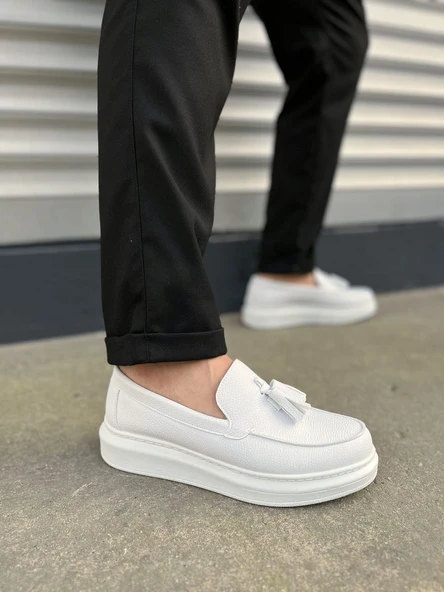 JET-154 Blaze Bağcıksız Püsküllü Cilt Erkek Günlük Spor Klasik Ayakkabı CBT - Beyaz ürün görseli