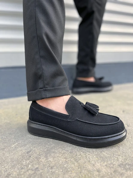 JET-154 Blaze Bağcıksız Püsküllü Süet Erkek Günlük Spor Klasik Ayakkabı SST - Siyah ürün görseli