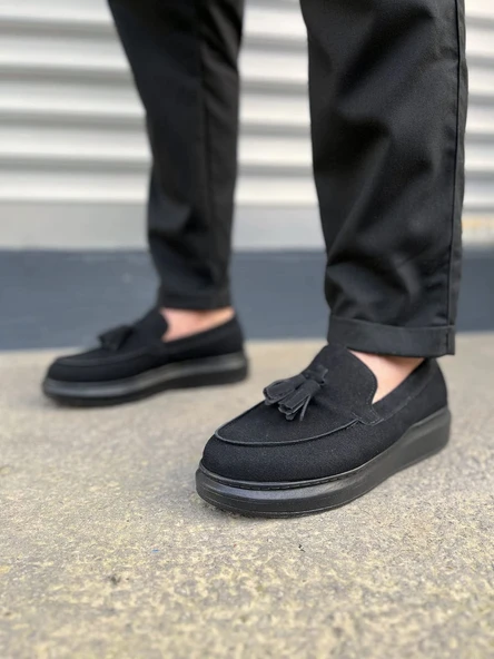 JET-154 Blaze Bağcıksız Püsküllü Süet Erkek Günlük Spor Klasik Ayakkabı SST - Siyah - Resim 2