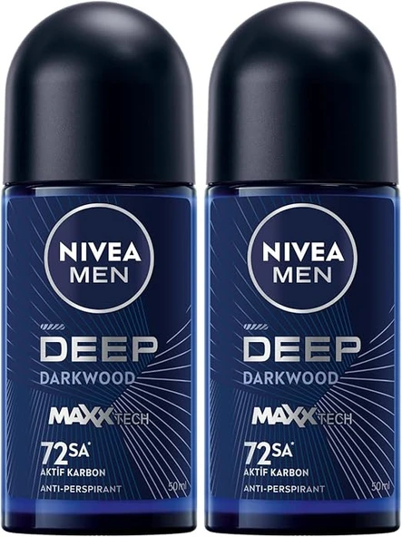 NIVEA MEN Erkek Roll On Deodorant Deep Dimension 50 ml,72 Saat Anti-perspirant Koruma,x2 Adet,Avantajlı Paket