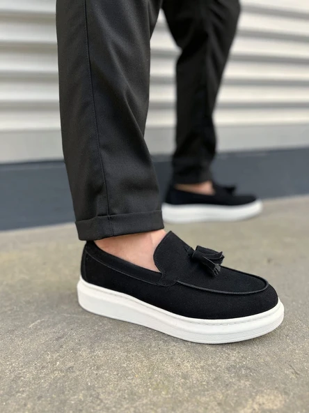 JET-154 Blaze Bağcıksız Püsküllü Süet Erkek Günlük Spor Klasik Ayakkabı SBT - Siyah ürün görseli