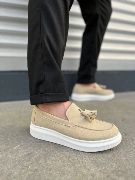 JET-154 Blaze Bağcıksız Püsküllü Süet Erkek Günlük Spor Klasik Ayakkabı SBT - Krem ürün görseli