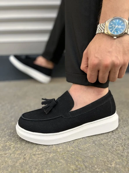 JET-154 Blaze Bağcıksız Püsküllü Süet Erkek Günlük Spor Klasik Ayakkabı SBT - Siyah - Resim 3