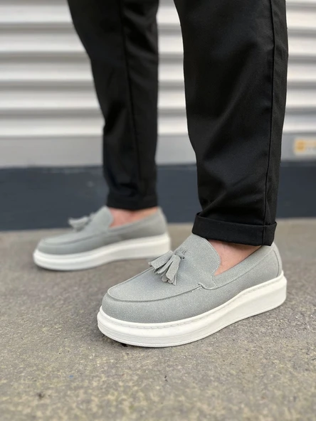 JET-154 Blaze Bağcıksız Püsküllü Süet Erkek Günlük Spor Klasik Ayakkabı SBT - Gri - Resim 2