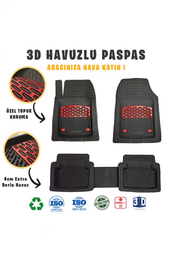 Peugeot 206 2009 MODEL 3D Havuzlu Paspas Kırmızı