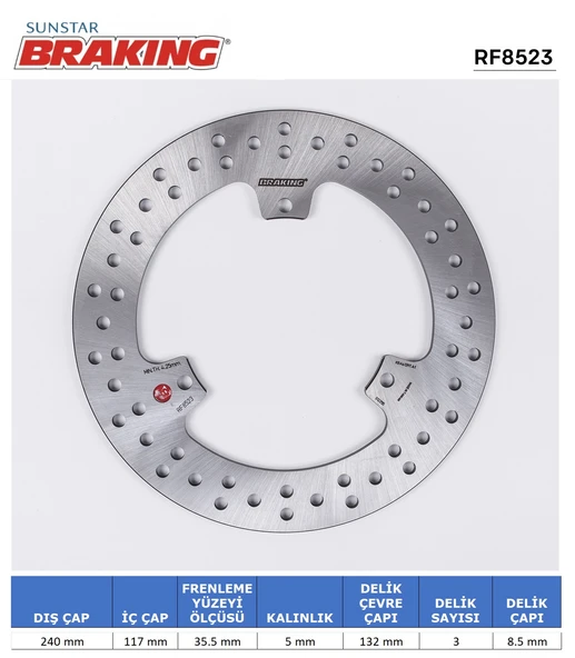 YAMAHA X-MAX 250 YUVARLAK ARKA FREN DİSKİ 3 DELİK IRON MAX 125cc 2016-2020 ürün görseli