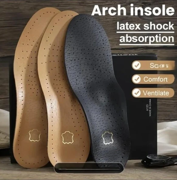 İçe Basma ,Düz Ve Çukur Tabanlar İçin Hakiki Deri Ortopedik Tabanlık- Naturel - 2