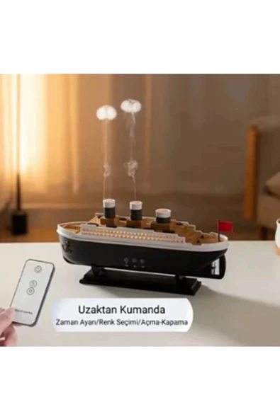 CEYLAN ADAM Titanic Gemi Hava Nemlendirici Işıklı Fonksiyonlu Buhar Makinesi Kumandalı - 4