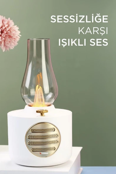Torima D53 Beyaz Vintage Gaz Lambası Taşınabilir Bluetooth Speaker Ayarlanabilir Işıklı USB Şarjlı - Resim 2