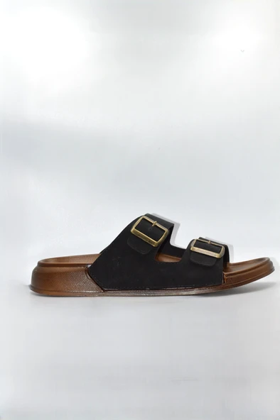 Erkek Siyah Çift Bantlı Anatomik Günlük Terlik