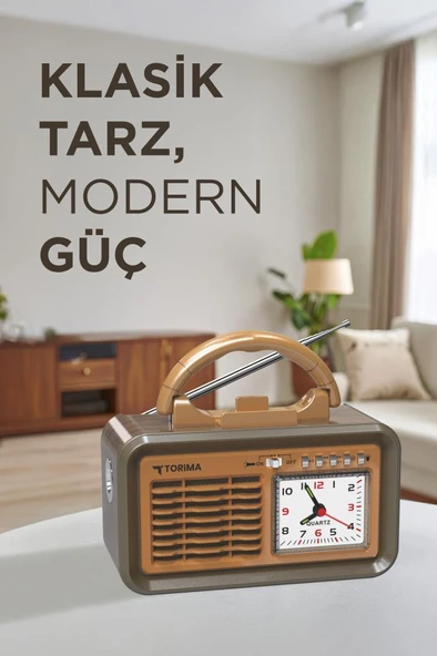 Torima D60 Kahverengi Nostalji Radyo Kablosuz Bluetooth Hoparlör - 3
