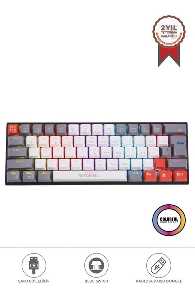 Torima TK-11 Beyaz Mekanik Kablosuz Blue Switch Rgb Işıklı Gaming Sarjlı Q Klavye ürün görseli