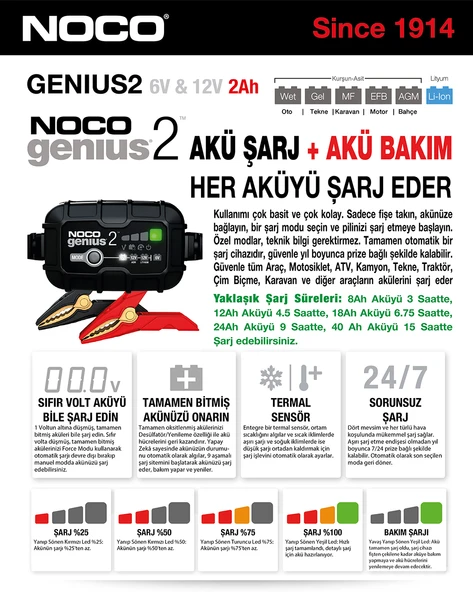 NOCO 6V12V 2 Lİ 2 AMPER AKÜ ŞARJ CİHAZI UNIVERSAL cc - 1