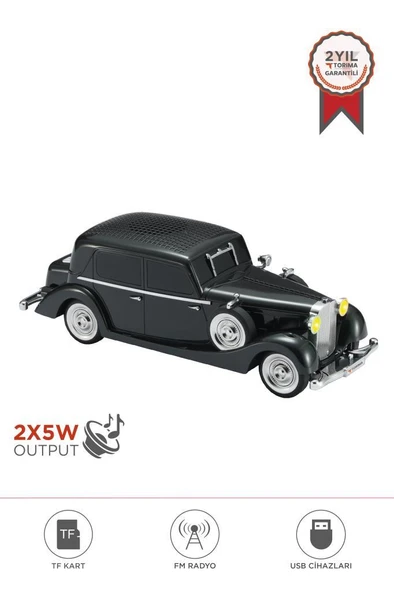 Torima D55 Siyah Retro Araba Tasarımlı Bluetooth Hoparlör  2x5W  FM + USB + TF Kart ürün görseli