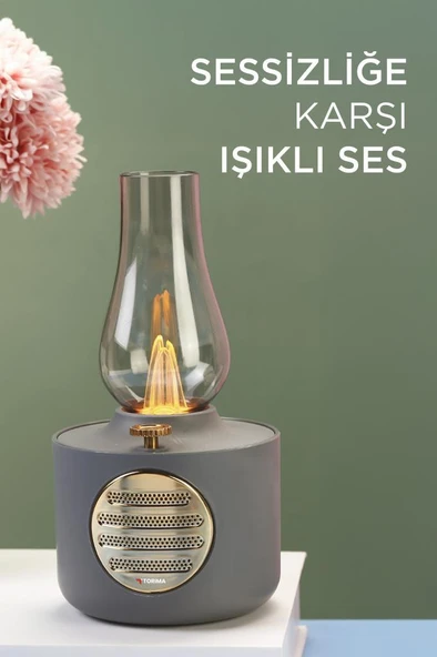 Torima D53 Gri Vintage Gaz Lambası Taşınabilir Bluetooth Speaker Ayarlanabilir Işıklı USB Şarjlı - Resim 2