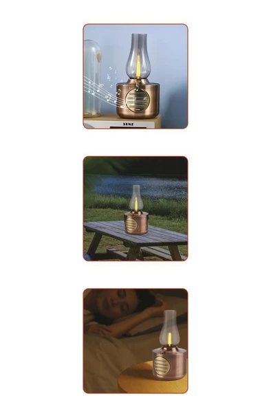 Torima D53 Ahşap Vintage Gaz Lambası Taşınabilir Bluetooth Speaker Ayarlanabilir Işıklı USB Şarjlı - Resim 4