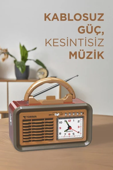 Torima D60 Kırmızı Nostalji Radyo Kablosuz Bluetooth Hoparlör - Resim 2