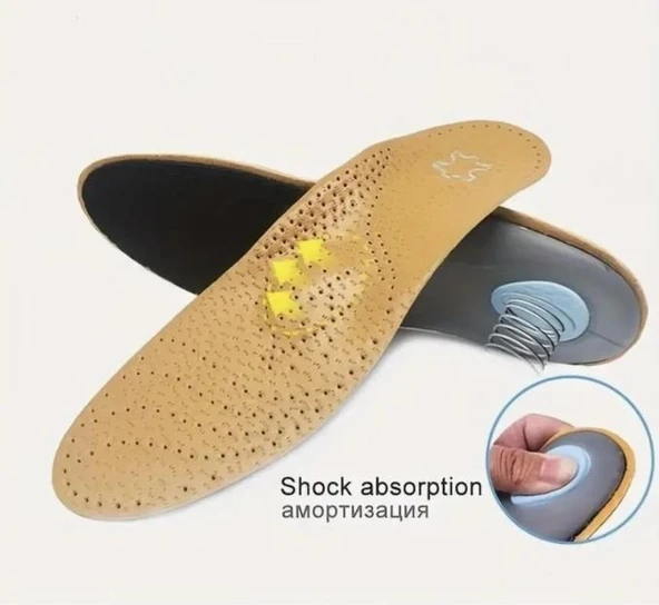 İçe Basma ,Düz Ve Çukur Tabanlar İçin Hakiki Deri Ortopedik Tabanlık- Naturel - 5