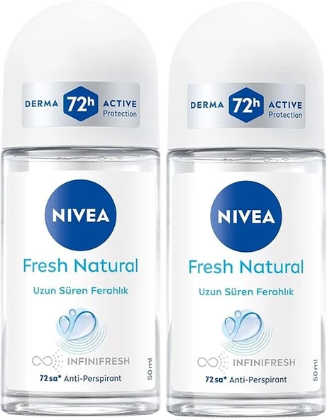 NIVEA Kadın Roll On Deodorant Fresh Natural 50ml, 72 Saat Anti-perspirant Koruma, Avantajlı Paket,x2 Adet