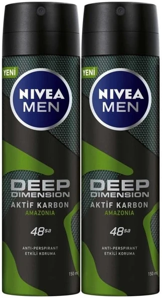 NIVEA Men Erkek Sprey Deodorant Deep Dimension Amazonia, 48 Saat Anti-perspirant Koruma 150ml x2 Adet ürün görseli