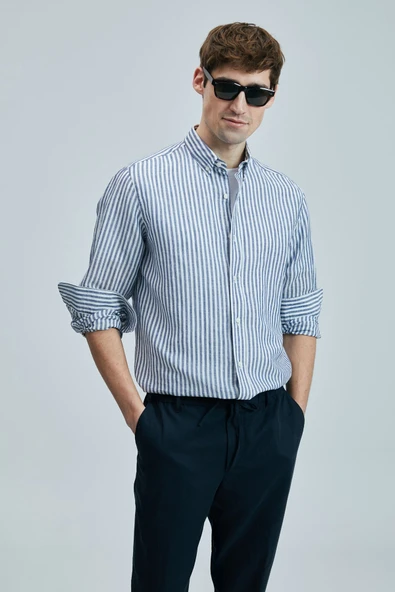 Lufian 111010631 Bert Erkek Keten Pamuklu Gömlek Regular Fit Erkek Gömlek - Resim 2