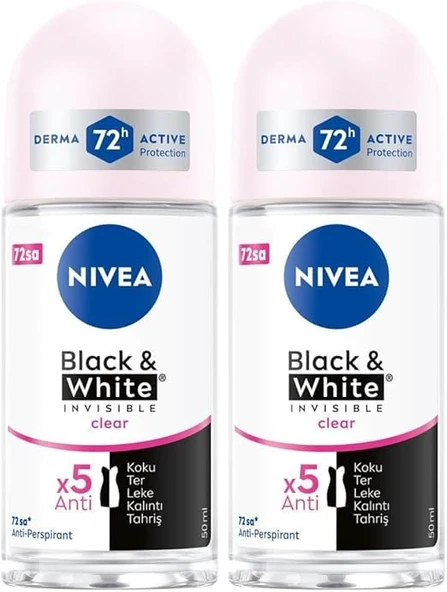 Nivea Invısıble Black&Whıte Clear Roll On Deodorant 50Ml Kadın 2'Li Avantaj Paketi ürün görseli
