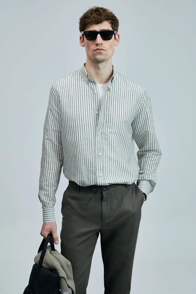 Lufian 111010631 Bert Erkek Keten Pamuklu Gömlek Regular Fit Erkek Gömlek - Resim 13