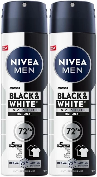 Nivea Invısıble Black&Whıte Power Sprey Deodorant 150Ml Erkek 2'Li Avantaj Paketi ürün görseli