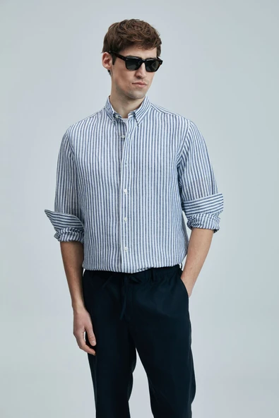 Lufian 111010631 Bert Erkek Keten Pamuklu Gömlek Regular Fit Erkek Gömlek - Resim 7