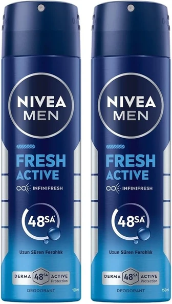 NIVEA MEN Erkek Sprey Deodorant Fresh Active 150 ml, Ter ve Ter Kokusuna Karşı 48 Saat Deodorant Koruması, x 2 Adet ürün görseli