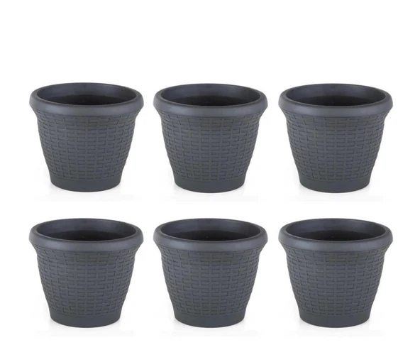 Omnipazar SO-HS06 Plastik Hasır Desenli Saksı 42 lt Antrasit 6 Adet - 1