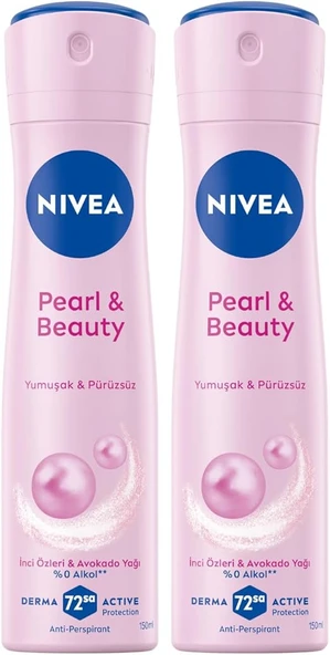 NIVEA Kadın Sprey Deodorant Pearl&Beauty 150 ml,Terlemeye Karşı 72 Saat Anti-perspirant Koruma, x2 Adet, Pürüzsüz Koltuk Altı, Avantajlı Paket